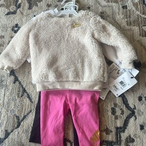 Nike 9 months Cream Fleece Top and Pink Leggings set